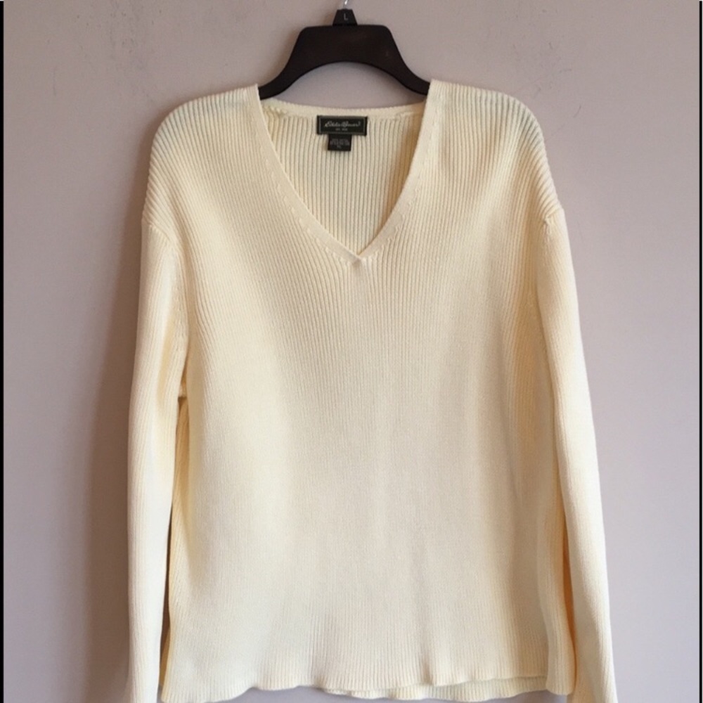 Eddie Bauer Yellow Cotton V Neck Sweater